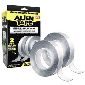 شريط Bell+Howell ALIENTAPE Nano مزدوج الجوانب، لاصق متعدد الأغراض قابل للإزالة وقبضة شفافة، قابل للغسل، لاصق قوي وشديد التحمل لديكور إطار الصورة للسجاد كما يظهر على التلفاز