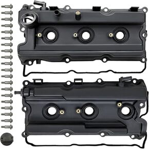MITZONE Pair Valve Covers with Gaskets Bolts Oil Filter Cap Compatible with 2005-2019 Nissan Frontier 05-15 Xterra 05-12 Pathfinder NV1500 2500 3500 4.0L V6 Replacement # 13264-EA210, 13264-EA200