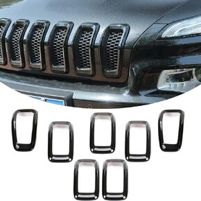 Jimen for Cherokee Grill Inserts, 7PCS Grille Inserts Compatible with Cherokee 2014-2018 (Red)