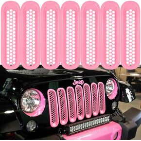 Camoo Fit For Jeep Wrangler Front Grill Inserts Clip-in Grille Guard Fit For 2007~2017 Jeep Wrangler JK JKU Unlimited Rubicon Sahara 7PCS (Pink)