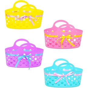 Sunshine's Spot, LLC سلال عيد الفصح البلاستيكية البيضاوية مع شرائط، 8.375x11.625x7.5 بوصة، 4 سلال هدايا عيد الفصح البلاستيكية، سلال عيد الفصح البلاستيكية أصفر أزرق أخضر وردي in Kuwait