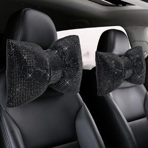 2 PCS Bling Car Pillows,Rhinestones Bowknot Car Headrest Pillow,Car Neck Pillow for Driver Relax Necksupport,Sleeping Travel Support Neck Pillow,Shiny Diamond Interior Accessories for Women,Black