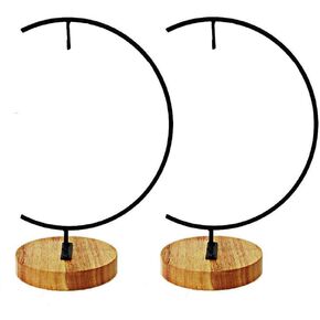 Ornament Display Stand Iron Hanging Pot Hook Stand Rack Holder for Hanging Glass Globe Air Plant Terrarium Witch Ball and Home Wedding Decoration Creative Gift Wood Base (Thick G Shape 2 Pack, Black)