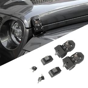 for Jeep JL Hood Latch Hood Catch with Lock for Jeep Wrangler JL JLU Gladiator JT 2018-2024 Black Hood Catch Locking Accessories with USA Flag
