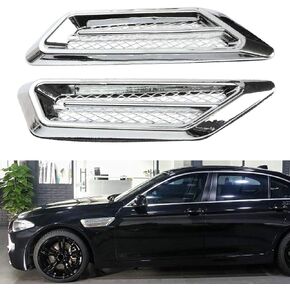 Car Side Mesh Vent, Universal Car Air Flow Chrome Fender Side Vent Decor Sticker Accessories,1 Pair