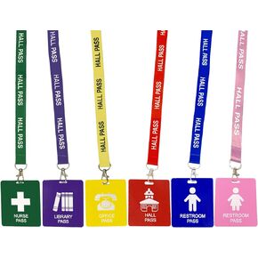 Student Hall Pass Lanyards with Unbreakable Card Passes School Classroom Passes Set for Teacher Parents (Hall Bathroom Office Library & Nurse),6 Pcs