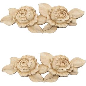 4Pcs Wood Carved Appliques for Furniture,Unpainted Flower Shape Wood Appliques Trim Onlay for Furniture Decoration,DIY Coloring Wooden Carvings(07,20x5cm/7.87x1.97in)