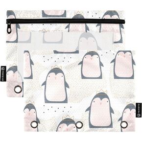 Gredecor Binder Pencil Pouch 3 Ring Koala Rainbow Floral Zipper Pencil Pouches Case 2 Pack Clear Binder Organizer for School Office