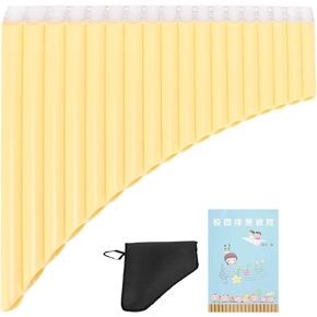 Alomejor Pan Flute, 16 Pipes/18 Pipes C Key Pan Pipes Instrument with Cardboard Carrying Bag for Children Adults Beginners Teaching Staff(Beige)