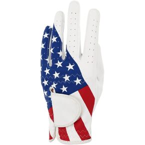 Golf Gloves for Men and Women Left Hand for Right Handed Golfer The American Flag Pattern Synthetic Leather Lycra Fiber Adjustable Closure