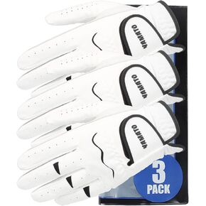yamato 3 Pack Men‘s Golf Gloves, Durable White Cabretta Leather All Weather Golf Gloves Men Right Handed Golfer, Breathable, Grip Soft Comfortable Golf Gloves Men