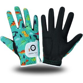 FINGER TEN Golf Gloves for Kids Boys Girls Both Left Right Hand Value 1 Pair, Toddler Junior Youth Golf Glove White Green Black