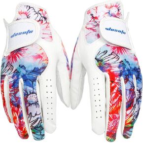 wosofe Golf Glove Women Ladies Pair Cool Leather Both Hand Summer Floral Colorful Breathable Sport Gloves