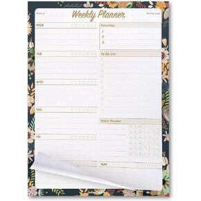 Oriday Weekly Planner Task Organizer Pad - 52 Sheets Undated Planning Tear-away Notepad (7.8" x 10" Dark Flower)
