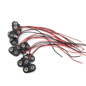 HiLetgo 10pcs 9V Battery Clips 9 Volt T-Type Snap-on Leather Battery Buckle Connector with DC 5.5x2.1mm Male Plug(T-Type with DC Plug)