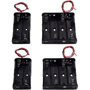 (Pack of 4) AA Battery Holder Bundle Arduino Holder 2Pcs 2 X 1.5V AA Battery Holder with Leads, 2Pcs 4 X 1.5V 4 AA Battery Holder for Arduino Battery Holder
