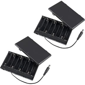 2Pcs 8 Slots AA Battery Holder Case Box 8 x 12V Battery Storage Box Battery Container Case with DC 5.5x2.1mm Male Connector and Cover ON/Off Switch
