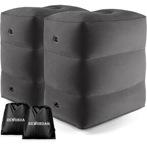 [2-Pack] Rewondah Inflatable Foot Rest Airplane, Kids Airplane Bed | Adjustable Height Travel Foot Rest Pillow | Toddler Airplane Seat Extender | Inflatable Foot Rest for Air Travel Flights Train, Car