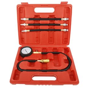8MILELAKE Engine Cylinders Diagnostic Tester Compression Gauge Test Set with 4 Long Reach Hoses M10 M12 M14