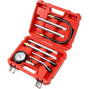 Cylinder Compression Tester, 8PCS Small Engine Pressure Gauge Diagnostic Tool Kit for Automotive Cylinder Compression Test on Gasoline Car Motorcycle Truck, 4 Extension Rods
