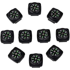 bayite Hard Shell Liquid Filled Button Compass Set for Survival Watch Band Paracord Bracelet Pack of 10