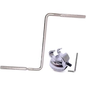 Bass Drum Hoop Mount Cowbell Mounting Extension Bracket with Tom Drum Hoop Clamp, 10mm Diameter Cowbell Expansion Stand Z Shape Extension Rod for Cowbell Jam Block Tambourine