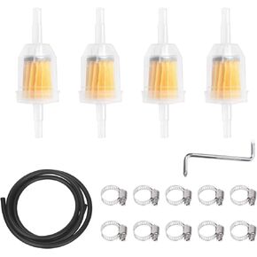 16PCS 1/4" Fuel Line Set Includes 1/4 Inch 6.5 Feet Fuel Line, Gas Inline Fuel Filters, Adjustable Stainless Steel Worm Gear Hose Clamps and Z-shape Wrench for Boat Marine Machines