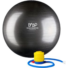 Black Mountain Products Professional Grade Exercise Stability Yoga Ball, Foot Pump, Ball Plug, Plug Puller, 2000 Pounds Static Weight Capacity Antiburst