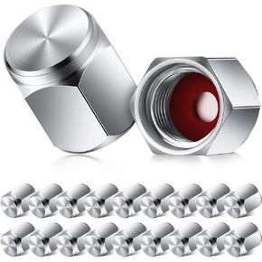 20 Pieces Valve Stem Caps Brass Tire Valve Caps Silver Hexagon Shape Dust Proof Covers with Rubber O Ring for Car Truck Motorcycles Bike and Bicycle, Silver