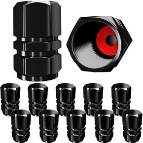Tire Valve Caps (12 Pack) Heavy-Duty Stem Covers | Dust Proof, with O Rubber Seal | Hexagon Design | Outdoor, All-Weather, Leak-Proof Air Protection | Light-Weight Universal Aluminum Alloy (Black)