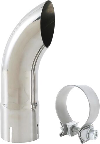 2.5 Inch Inlet Turn Down Exhaust Tip, 2.5" Inlet 2.5" Outlet Stainless Steel Universal Diesel Exhaust Tailpipe Tips with Seal Clamp for 2.5" OD Tailpipes, 9"/230mm Overall Length, Polished in Saudi Arabia