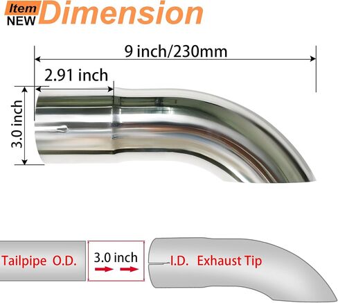2.5 Inch Inlet Turn Down Exhaust Tip, 2.5" Inlet 2.5" Outlet Stainless Steel Universal Diesel Exhaust Tailpipe Tips with Seal Clamp for 2.5" OD Tailpipes, 9"/230mm Overall Length, Polished in Saudi Arabia