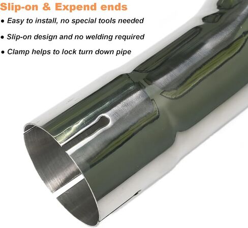 2.5 Inch Inlet Turn Down Exhaust Tip, 2.5" Inlet 2.5" Outlet Stainless Steel Universal Diesel Exhaust Tailpipe Tips with Seal Clamp for 2.5" OD Tailpipes, 9"/230mm Overall Length, Polished in Saudi Arabia