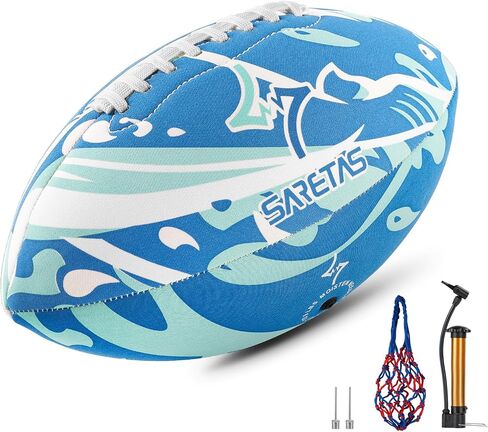 Football Waterproof Size 9(11.5’’) Footballs, Water Pool Beach Soft Football Ball, Adults Outdoor Indoor Floating Vacation Grip Football, Wave Design Football with Pump in Saudi Arabia
