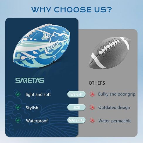 Football Waterproof Size 9(11.5’’) Footballs, Water Pool Beach Soft Football Ball, Adults Outdoor Indoor Floating Vacation Grip Football, Wave Design Football with Pump in Saudi Arabia