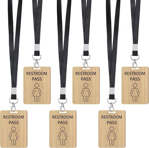 Sabary 6 Sets Rustic Passes with Lanyards Farmhouse School Passes Unbreakable Wooden Passes for Classrooms Office Preschool Teacher Nurse Supplies Gift (Female Restroom Pass) in Kuwait