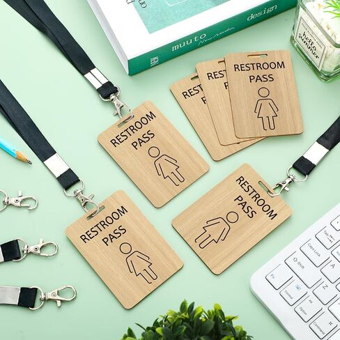 Sabary 6 Sets Rustic Passes with Lanyards Farmhouse School Passes Unbreakable Wooden Passes for Classrooms Office Preschool Teacher Nurse Supplies Gift (Female Restroom Pass) in Kuwait