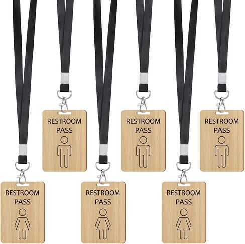 Sabary 6 Sets Rustic Passes with Lanyards Farmhouse School Passes Unbreakable Wooden Passes for Classrooms Office Preschool Teacher Nurse Supplies Gift (Female Restroom Pass) in Kuwait