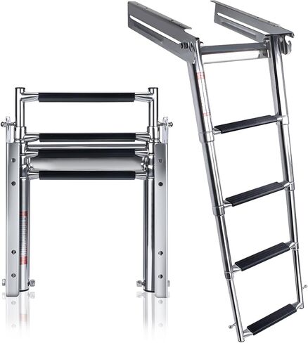 سلم من 4 خطوات من الفولاذ المقاوم للصدأ أسفل المنصة، سلم منزلق، سلم تلسكوبي للصعود على القارب - مزلاج زنبركي من نوع الضغط in Kuwait