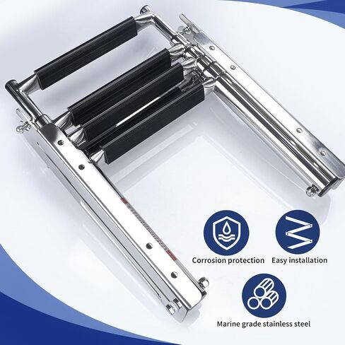 سلم من 4 خطوات من الفولاذ المقاوم للصدأ أسفل المنصة، سلم منزلق، سلم تلسكوبي للصعود على القارب - مزلاج زنبركي من نوع الضغط in Kuwait