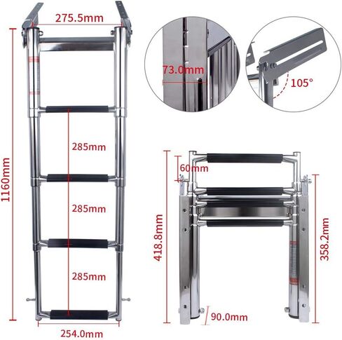 سلم من 4 خطوات من الفولاذ المقاوم للصدأ أسفل المنصة، سلم منزلق، سلم تلسكوبي للصعود على القارب - مزلاج زنبركي من نوع الضغط in Kuwait