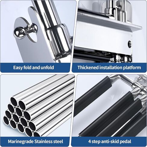 سلم من 4 خطوات من الفولاذ المقاوم للصدأ أسفل المنصة، سلم منزلق، سلم تلسكوبي للصعود على القارب - مزلاج زنبركي من نوع الضغط in Kuwait