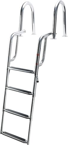 Amarine مصنوع من الفولاذ المقاوم للصدأ داخل اللوح 4 خطوات واسعة لحمام السباحة سلم عائم قابل للطي لقارب بحري ويخت حمام سباحة بسعة 550 رطل 40460S in Kuwait