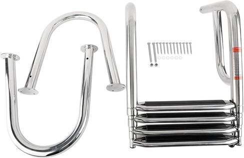 Amarine مصنوع من الفولاذ المقاوم للصدأ داخل اللوح 4 خطوات واسعة لحمام السباحة سلم عائم قابل للطي لقارب بحري ويخت حمام سباحة بسعة 550 رطل 40460S in Kuwait