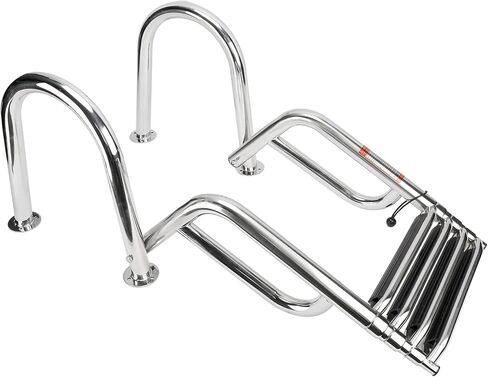 Amarine مصنوع من الفولاذ المقاوم للصدأ داخل اللوح 4 خطوات واسعة لحمام السباحة سلم عائم قابل للطي لقارب بحري ويخت حمام سباحة بسعة 550 رطل 40460S in Kuwait