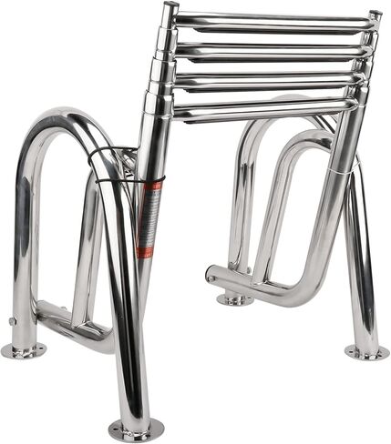 Amarine مصنوع من الفولاذ المقاوم للصدأ داخل اللوح 4 خطوات واسعة لحمام السباحة سلم عائم قابل للطي لقارب بحري ويخت حمام سباحة بسعة 550 رطل 40460S in Kuwait