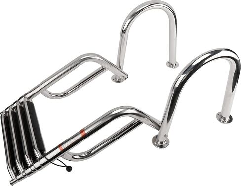 Amarine مصنوع من الفولاذ المقاوم للصدأ داخل اللوح 4 خطوات واسعة لحمام السباحة سلم عائم قابل للطي لقارب بحري ويخت حمام سباحة بسعة 550 رطل 40460S in Kuwait