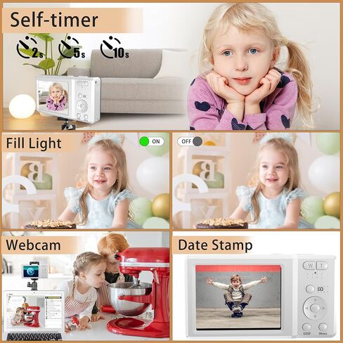 كاميرا رقمية، كاميرات 4K فائقة الدقة للتصوير الفوتوغرافي، كاميرا رقمية للنقطة والتقاط مع تركيز تلقائي 56 ميجابكسل وتكبير 20 مرة مضادة للاهتزاز، كاميرا فيديو مع بطاقة SD سعة 32 جيجابايت للبالغين والمراهقين والمبتدئين (فضي) in Kuwait