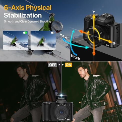 5K Digital Camera for Photography and Video Autofocus 5X Optical Zoom 64MP Vlogging Camera for YouTube 6-Axis Stabilization Compact Travel Dual Cameras with 64G SD Card for Boys/Girls/Beginners in Saudi Arabia