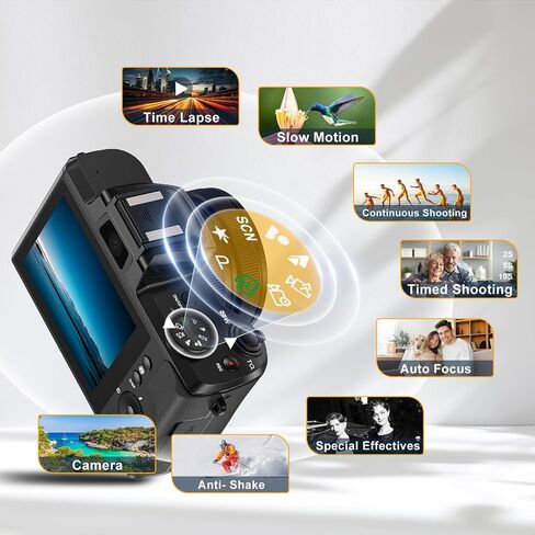 5K Digital Camera for Photography and Video Autofocus 5X Optical Zoom 64MP Vlogging Camera for YouTube 6-Axis Stabilization Compact Travel Dual Cameras with 64G SD Card for Boys/Girls/Beginners in Saudi Arabia